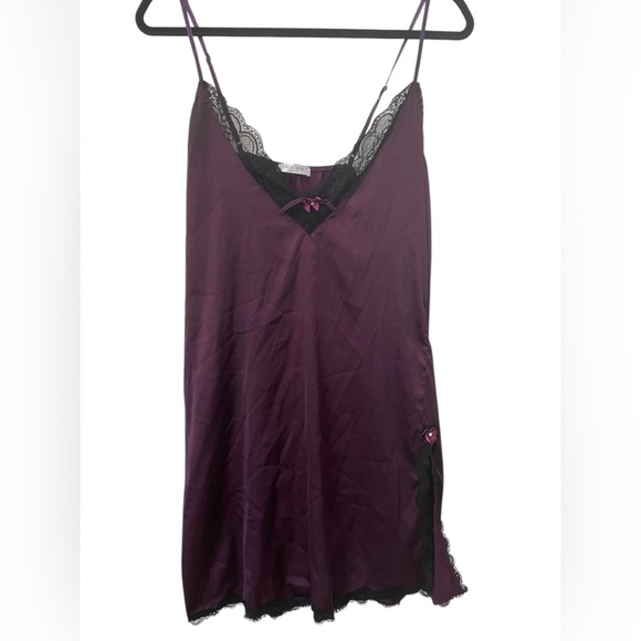 PURPLE LACE Trim Satin Slip Chemise, Adjustable Straps, Large - Picture 1 of 6